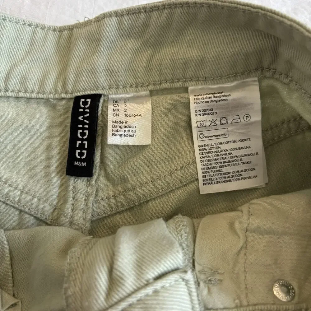 H&M Divided Womens US 2 Sage Green High Rise Denim Shorts 100% Cotton